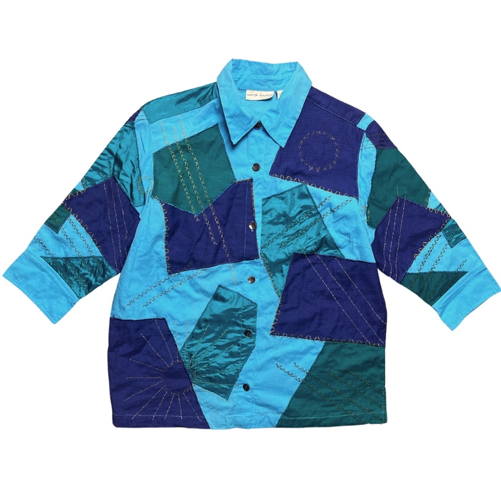 Vintage Y2K Embroidered Patchwork Top Womens Small Statement Oversized Artsy